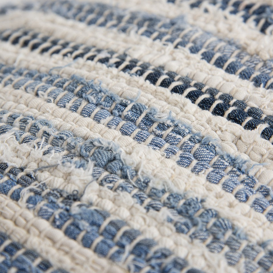 HomeRoots Denim Blue Repurposed Woven Strips Lumbar Pillow
