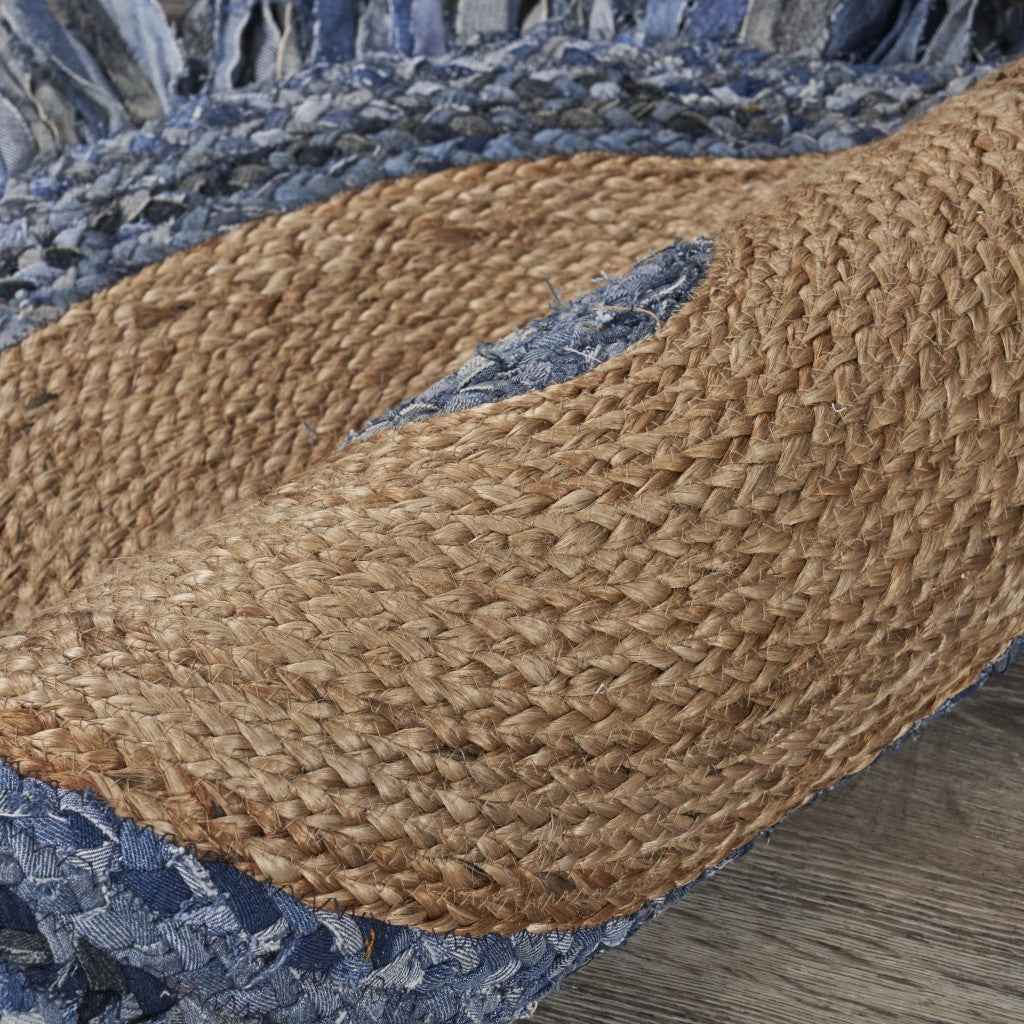 HomeRoots Denim and Natural Jute Fringed Round Rug