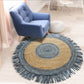 HomeRoots Denim and Natural Jute Fringed Round Rug