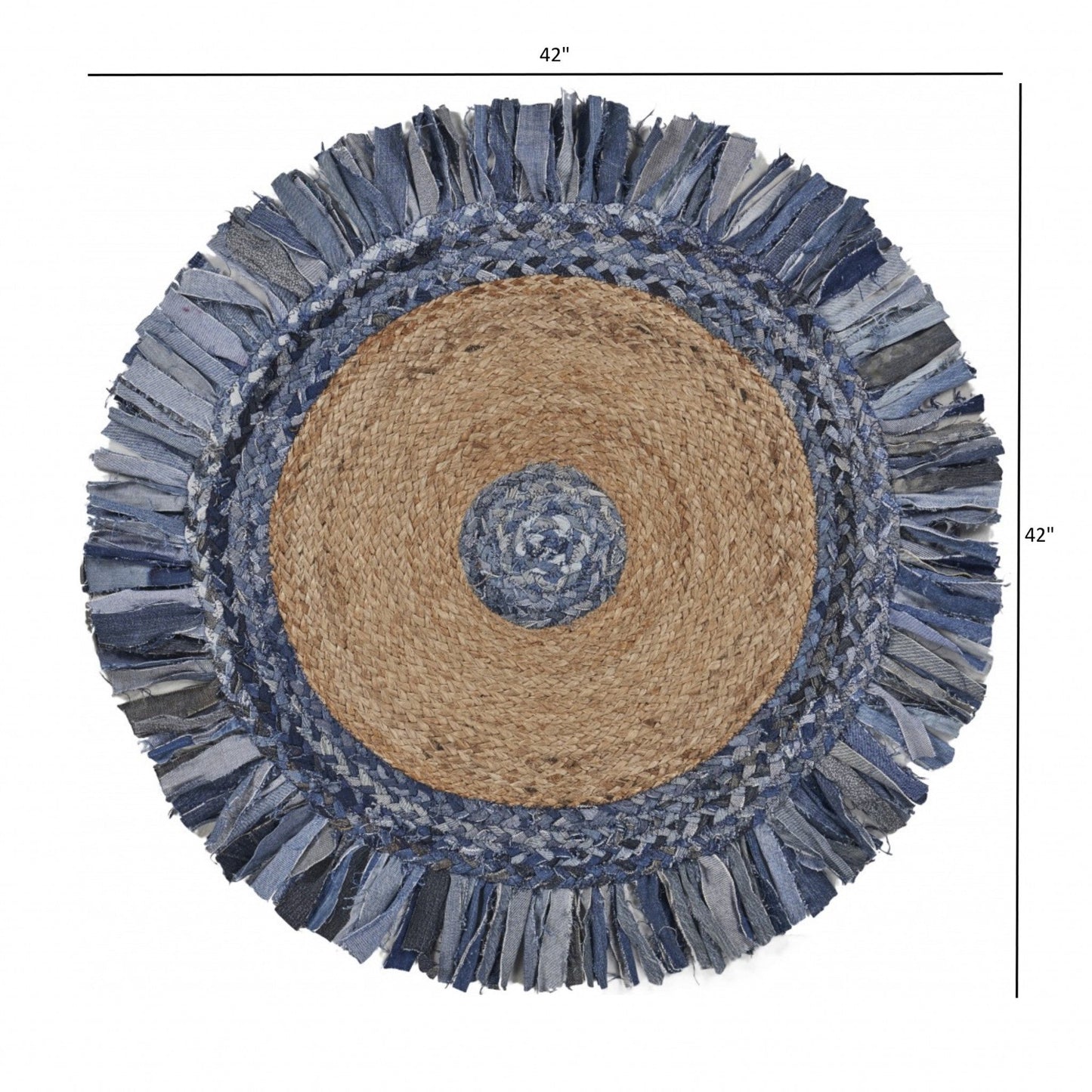 HomeRoots Denim and Natural Jute Fringed Round Rug