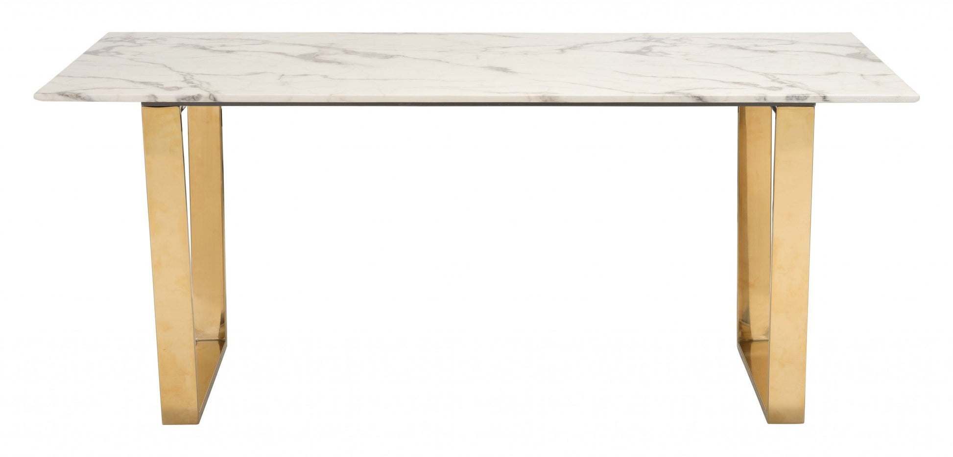 HomeRoots Designer's Choice White Faux Marble Dining Table With Gold Base Finish