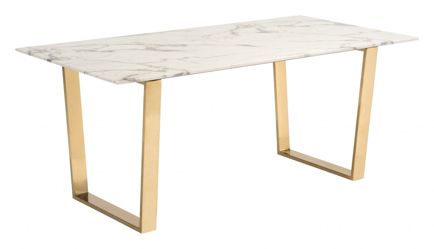 HomeRoots Designer's Choice White Faux Marble Dining Table With Gold Base Finish