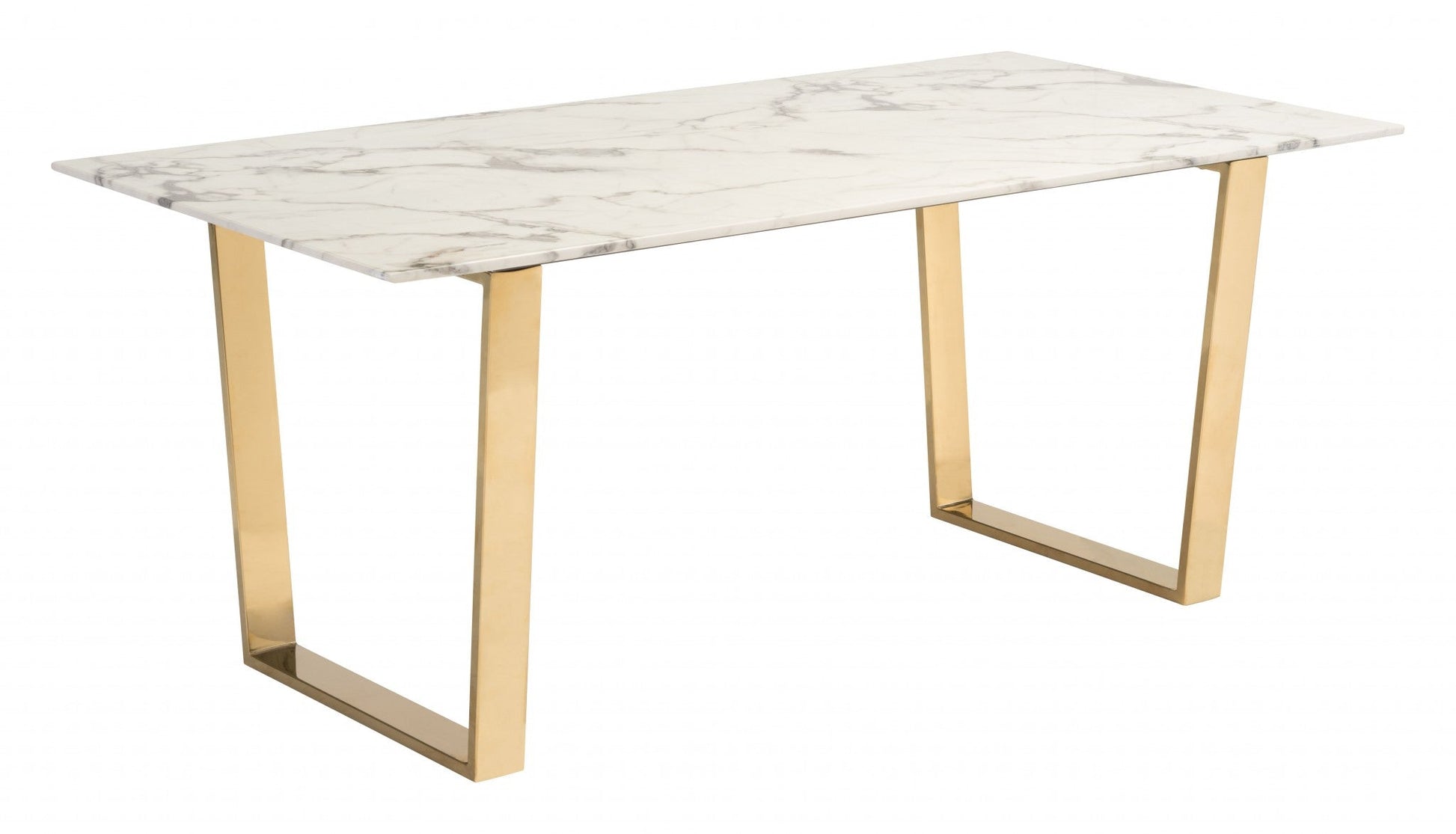 HomeRoots Designer's Choice White Faux Marble Dining Table With Gold Base Finish