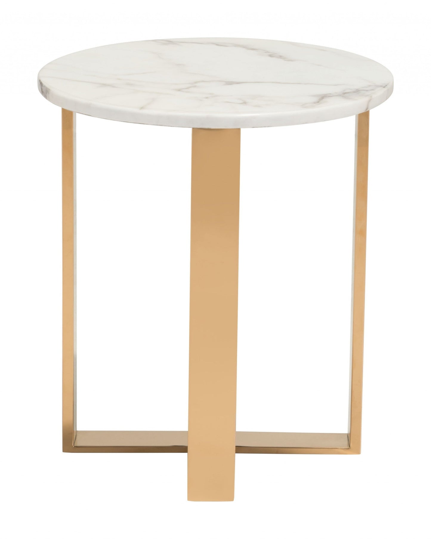 HomeRoots Designer's Choice White Faux Marble and Gold End Table