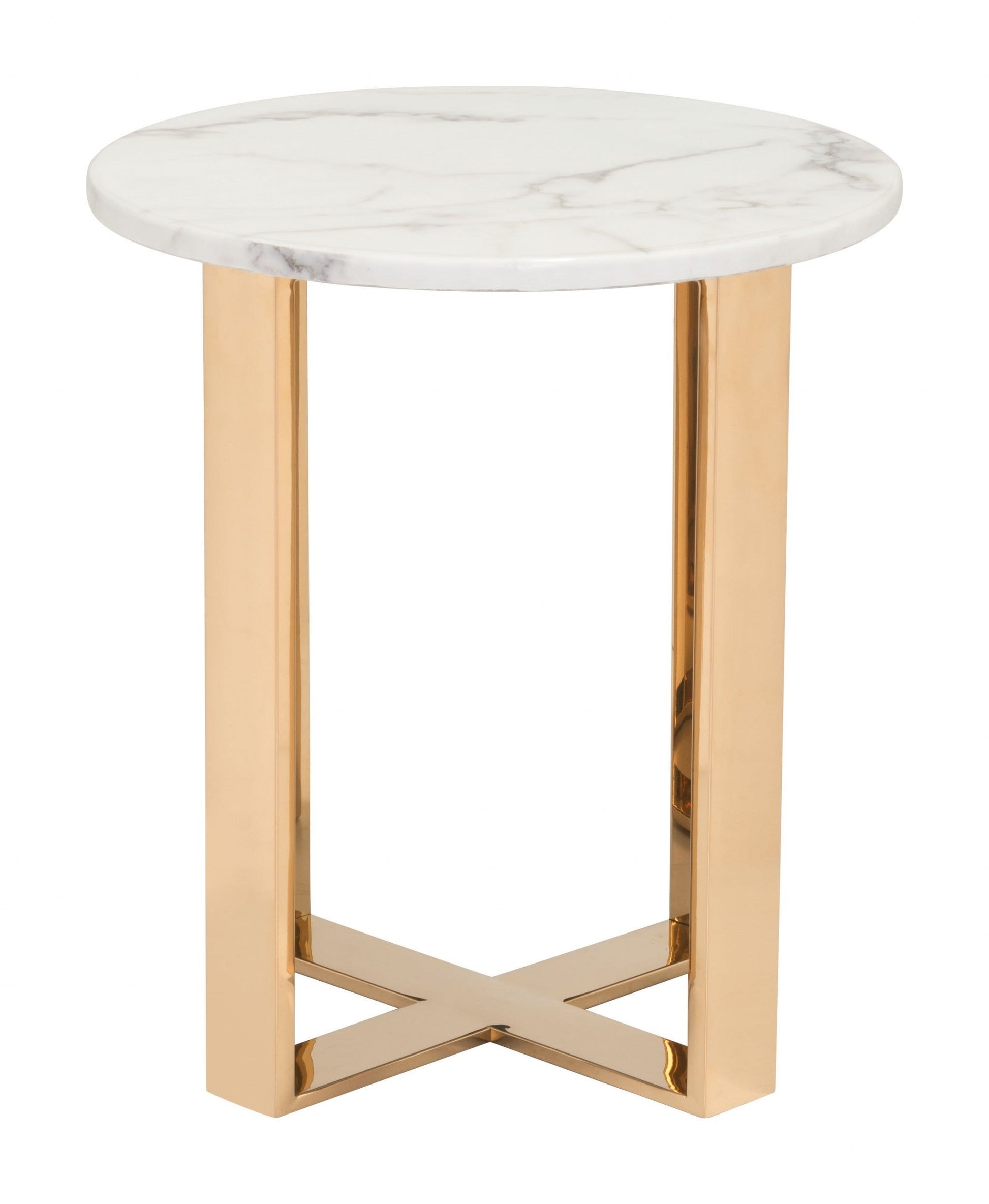 HomeRoots Designer's Choice White Faux Marble and Gold End Table