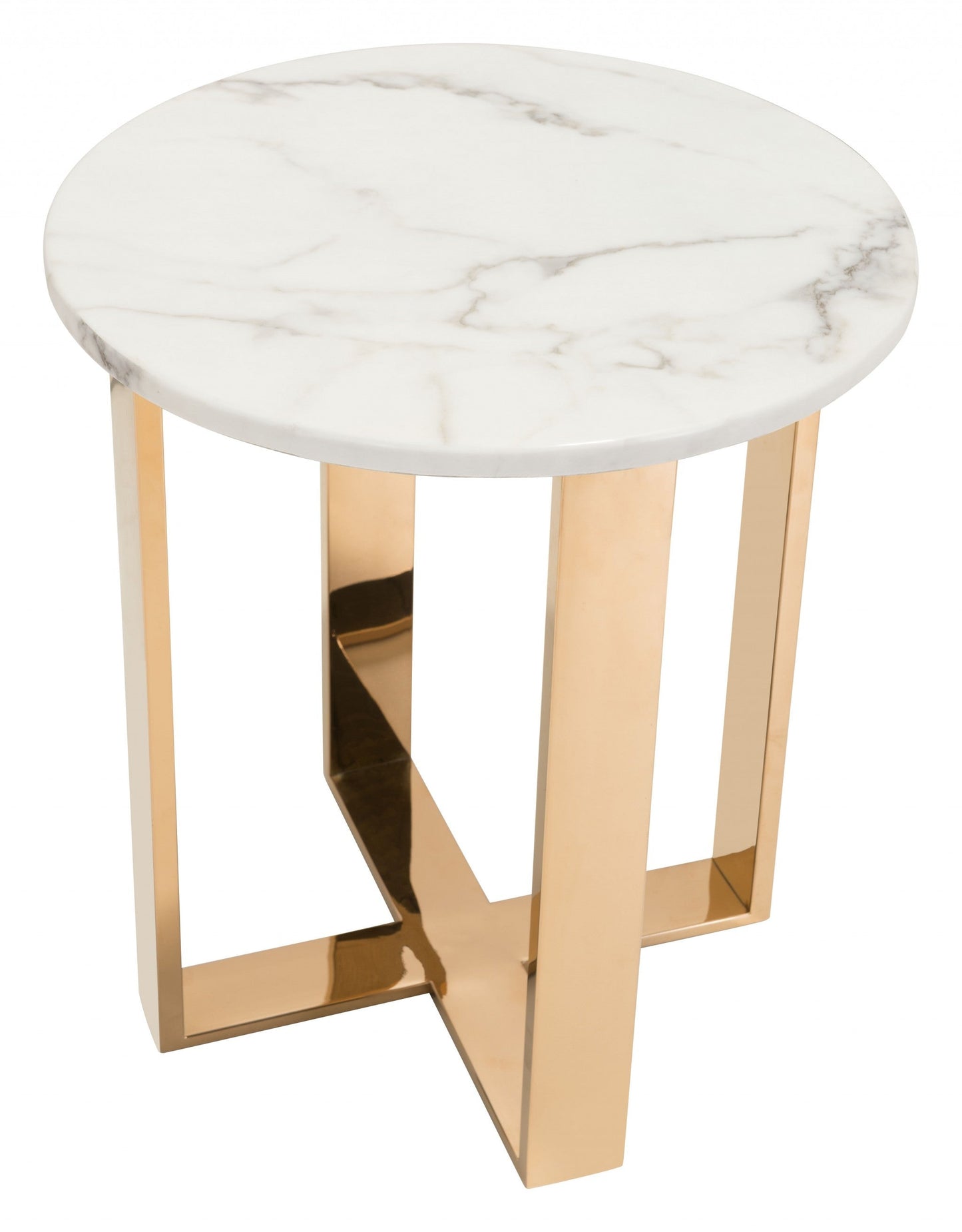 HomeRoots Designer's Choice White Faux Marble and Gold End Table