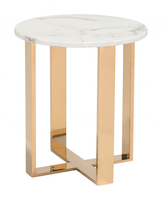HomeRoots Designer's Choice White Faux Marble and Gold End Table