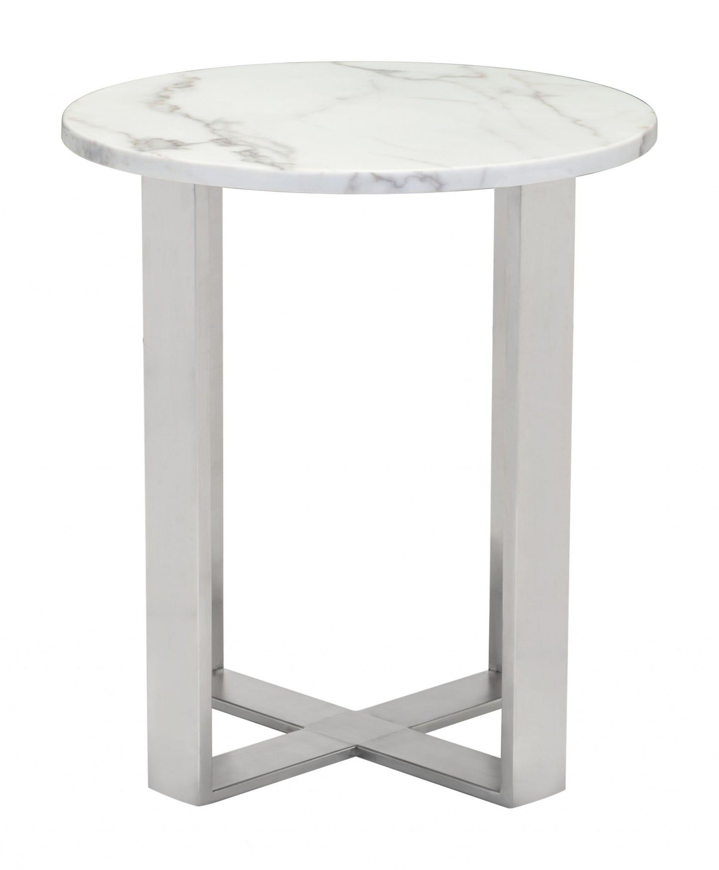 HomeRoots Designer's Choice White Faux Marble and Steel End Table