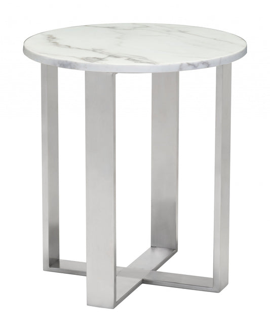 HomeRoots Designer's Choice White Faux Marble and Steel End Table