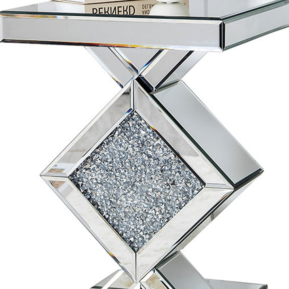 HomeRoots Diamond Mirrored Side Table in Silver Finish