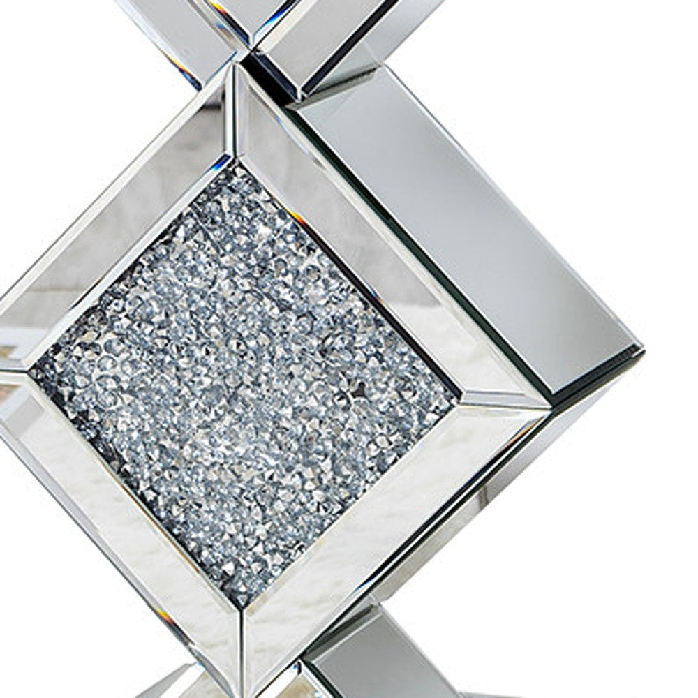HomeRoots Diamond Mirrored Side Table in Silver Finish