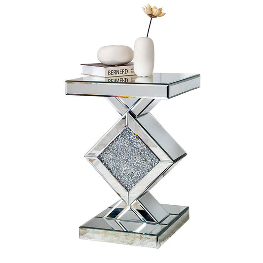 HomeRoots Diamond Mirrored Side Table in Silver Finish