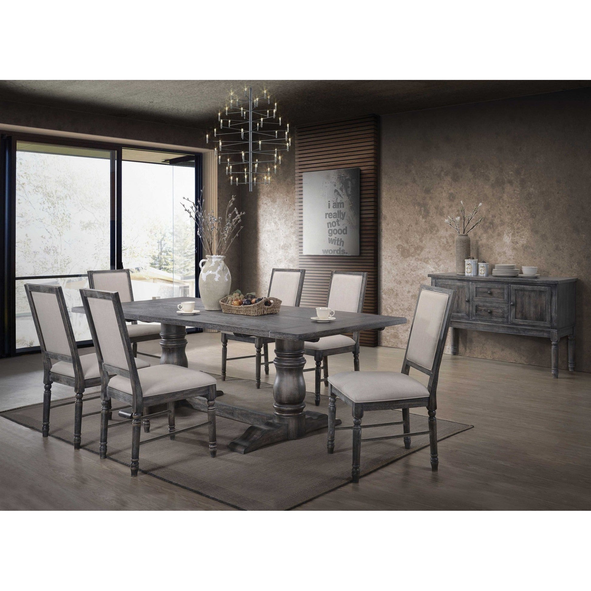 HomeRoots Dining Chairs Weathered Gray Rubberwood Legs Seat Solid Back In Set Of Two