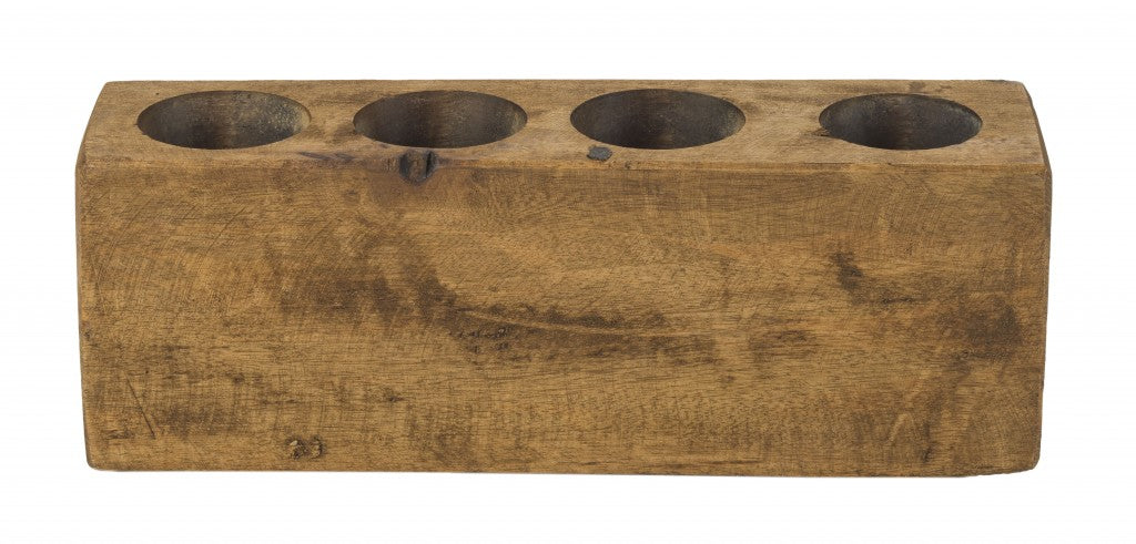 HomeRoots Distressed Maple Stain 4 Hole Sugar Mold Candle Holder