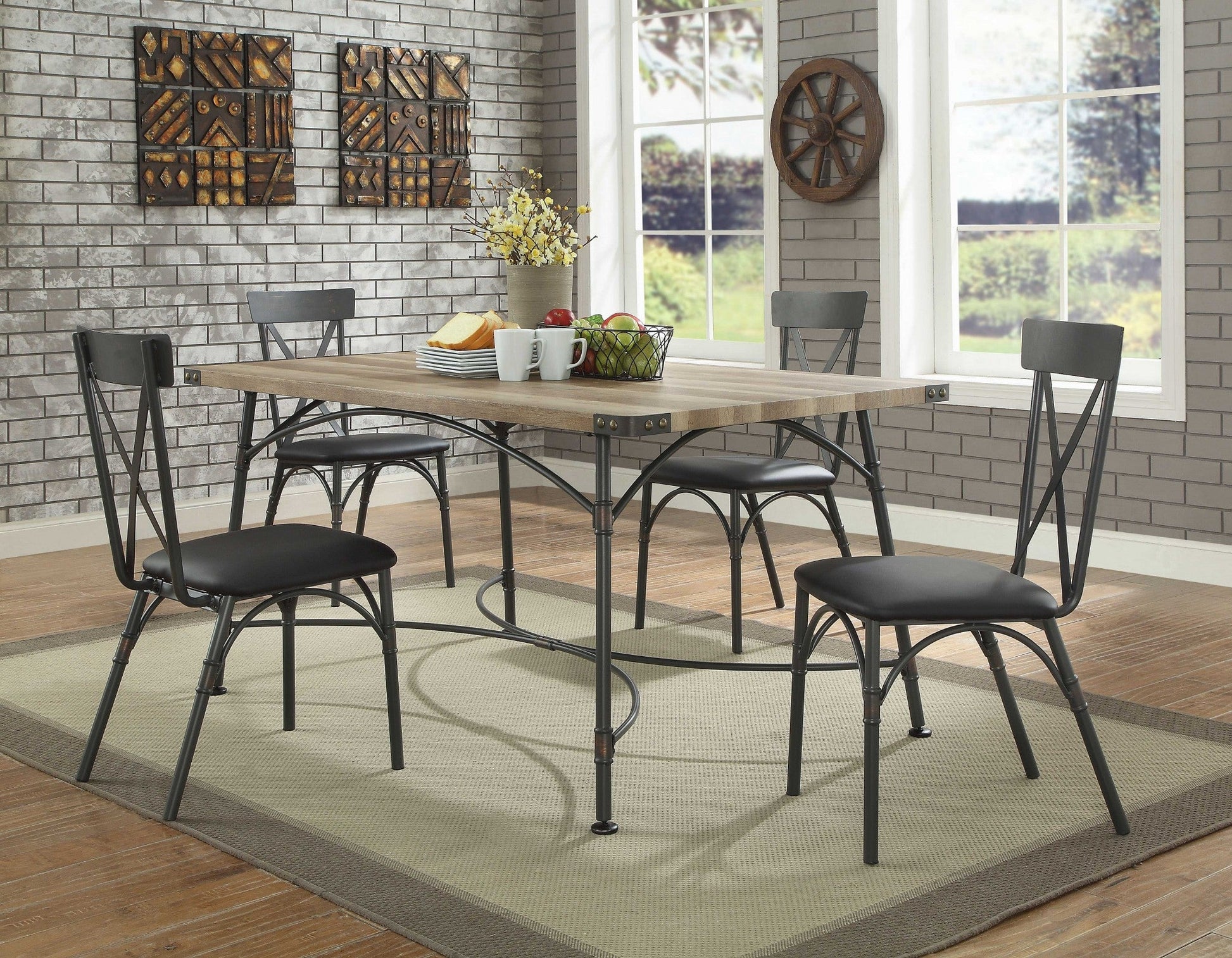 HomeRoots Distressed Oak and Gray Pipe Rectangle Dining Table