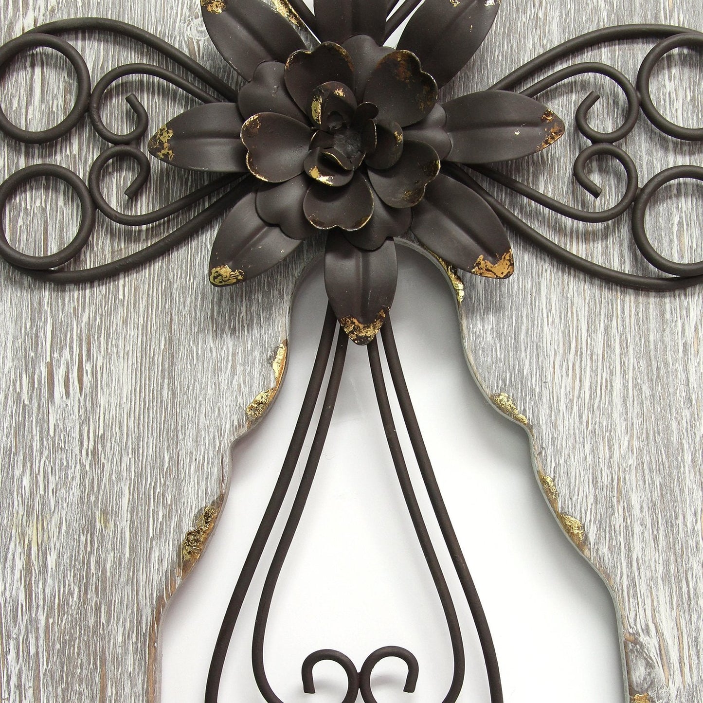 HomeRoots Distressed White Angel Wings With Metal Cross Wall Decor