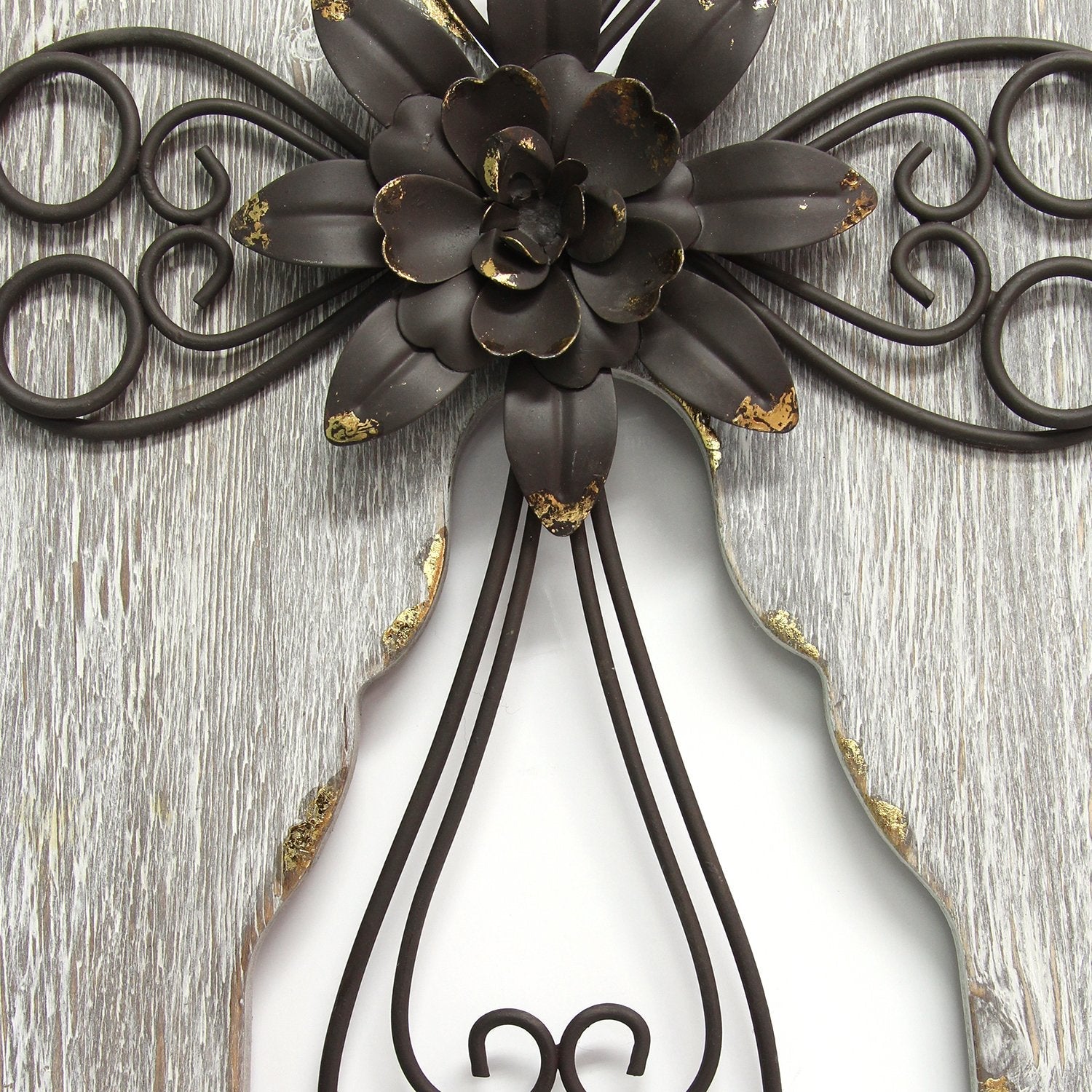 HomeRoots Distressed White Angel Wings With Metal Cross Wall Decor
