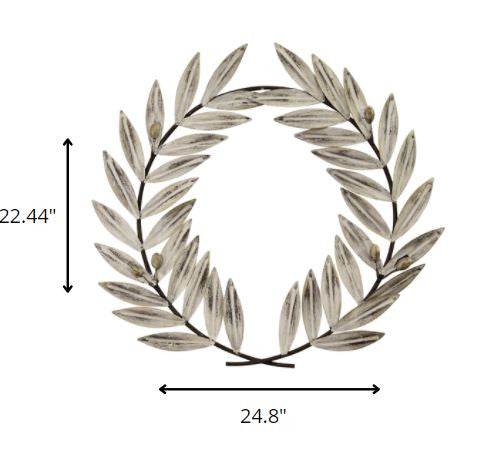 HomeRoots Distressed White Metal Wreath Wall Decor