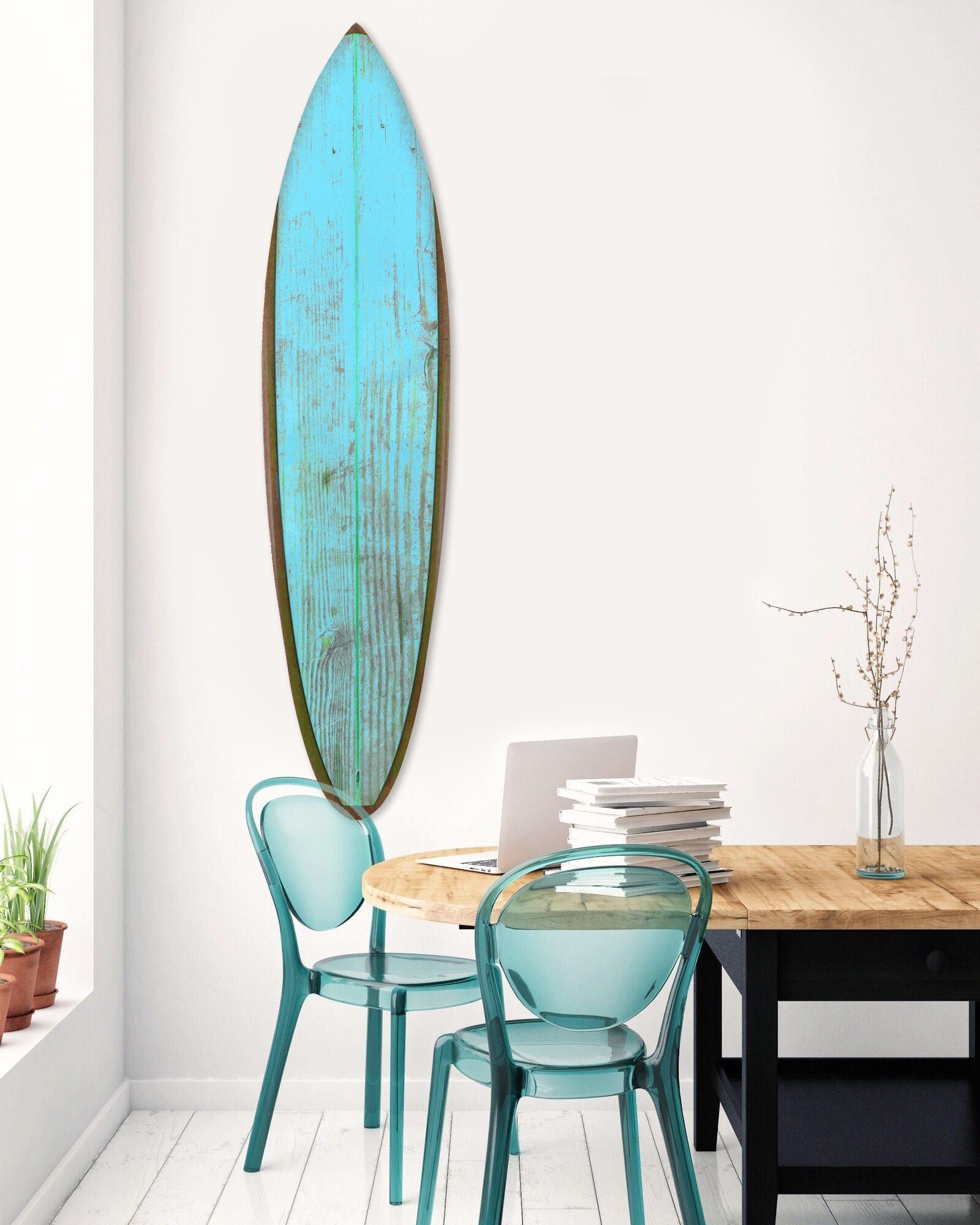 HomeRoots Distressed and Rustic Aqua Surfboard Wood Panel Wall Art