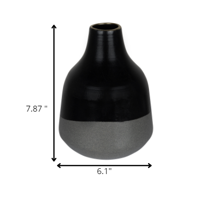 HomeRoots Dora Small Cement Gray and Black Dipped Vase