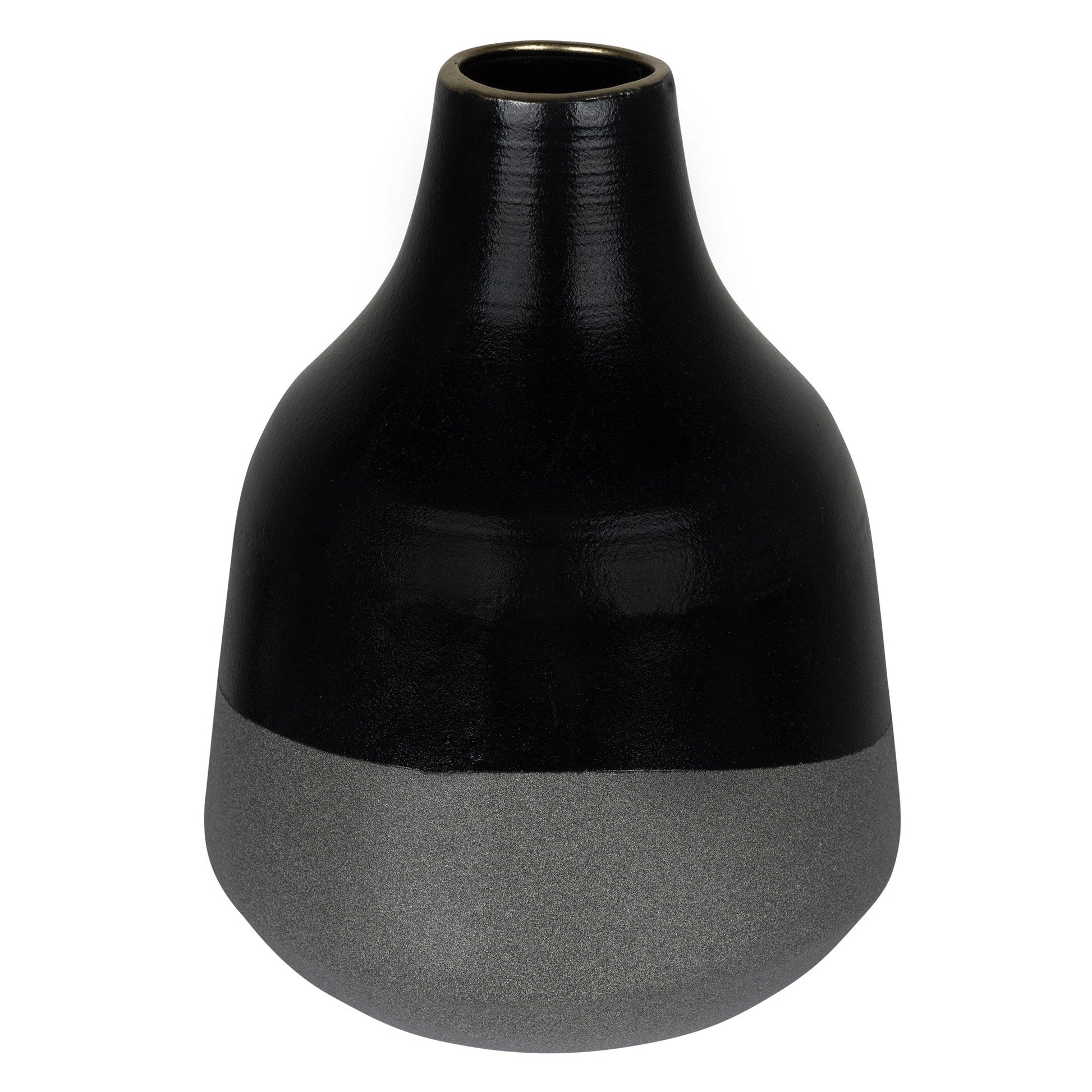 HomeRoots Dora Small Cement Gray and Black Dipped Vase