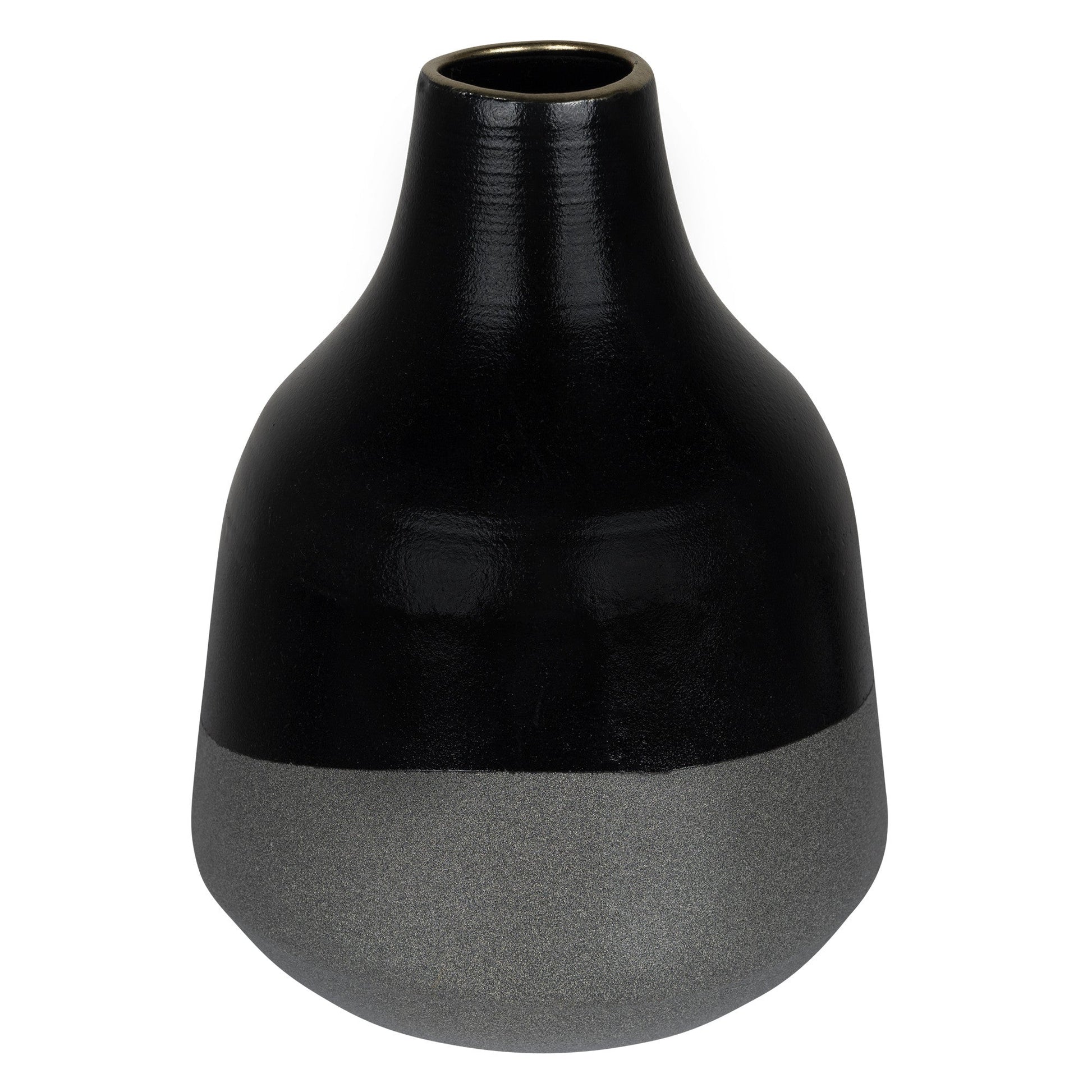 HomeRoots Dora Small Cement Gray and Black Dipped Vase