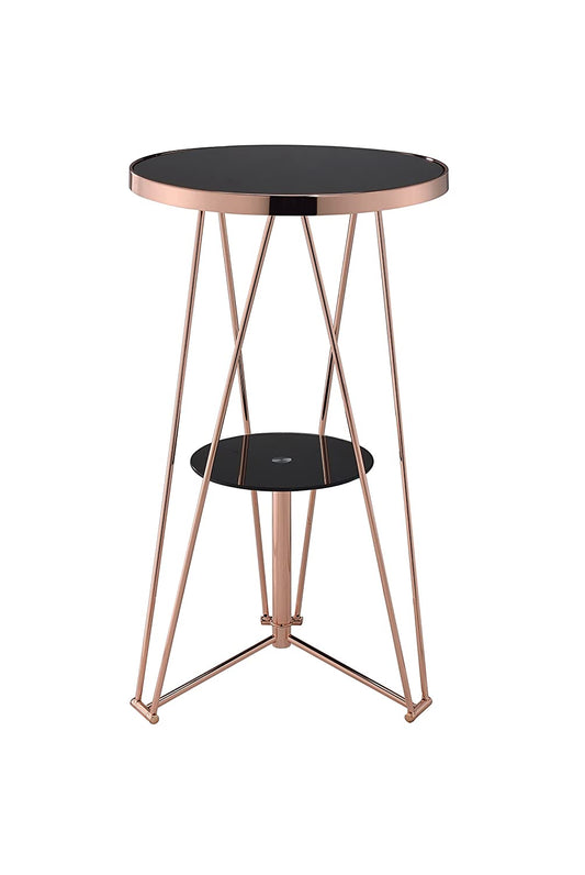 HomeRoots Double Sphere Glass and Rose Gold Bar Table