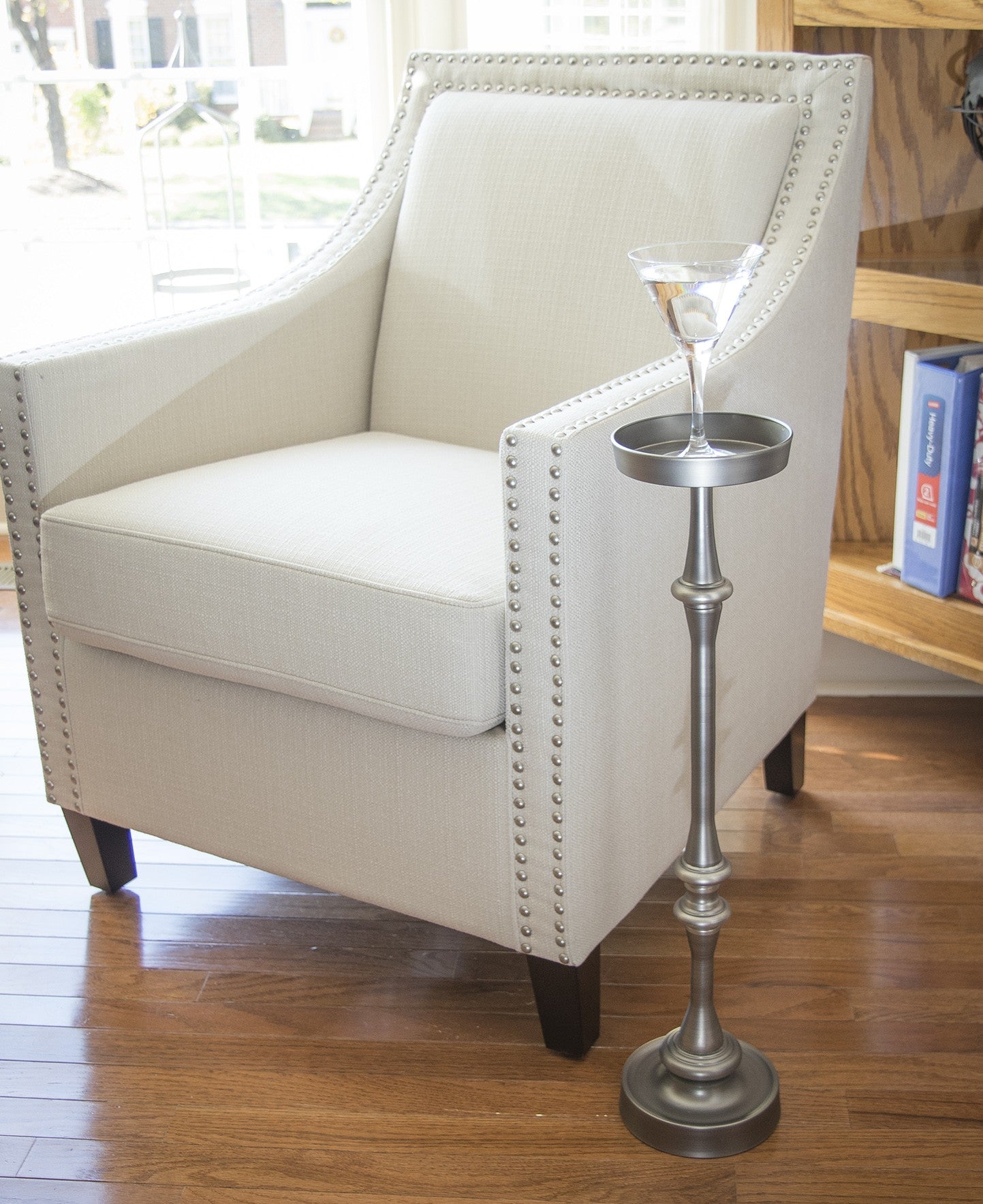 HomeRoots Drink Size Accent Table in Brushed Silver Finish