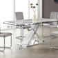 HomeRoots Elegant Marble Glass Top Dining Table with x Base Stainless Steel Accents