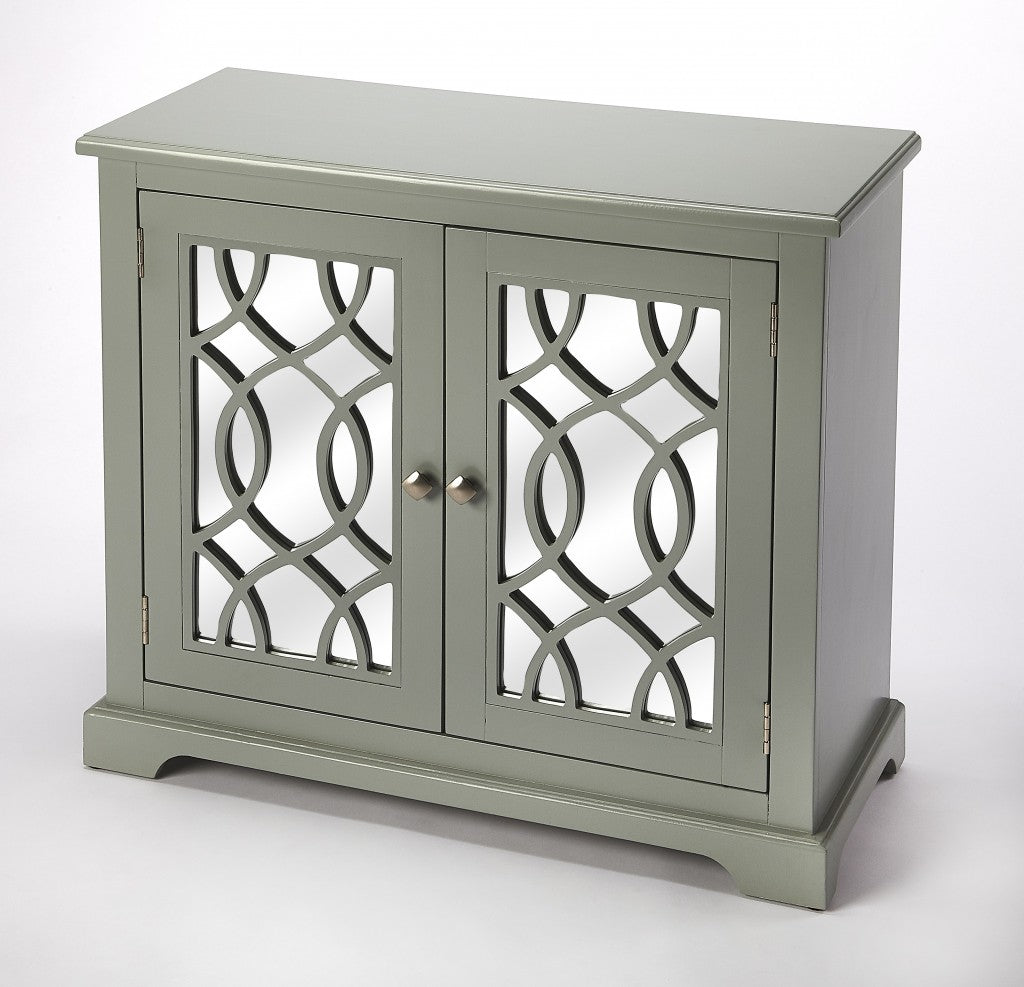 HomeRoots Ellena Gray Mirrored 2 Door Accent Cabinet