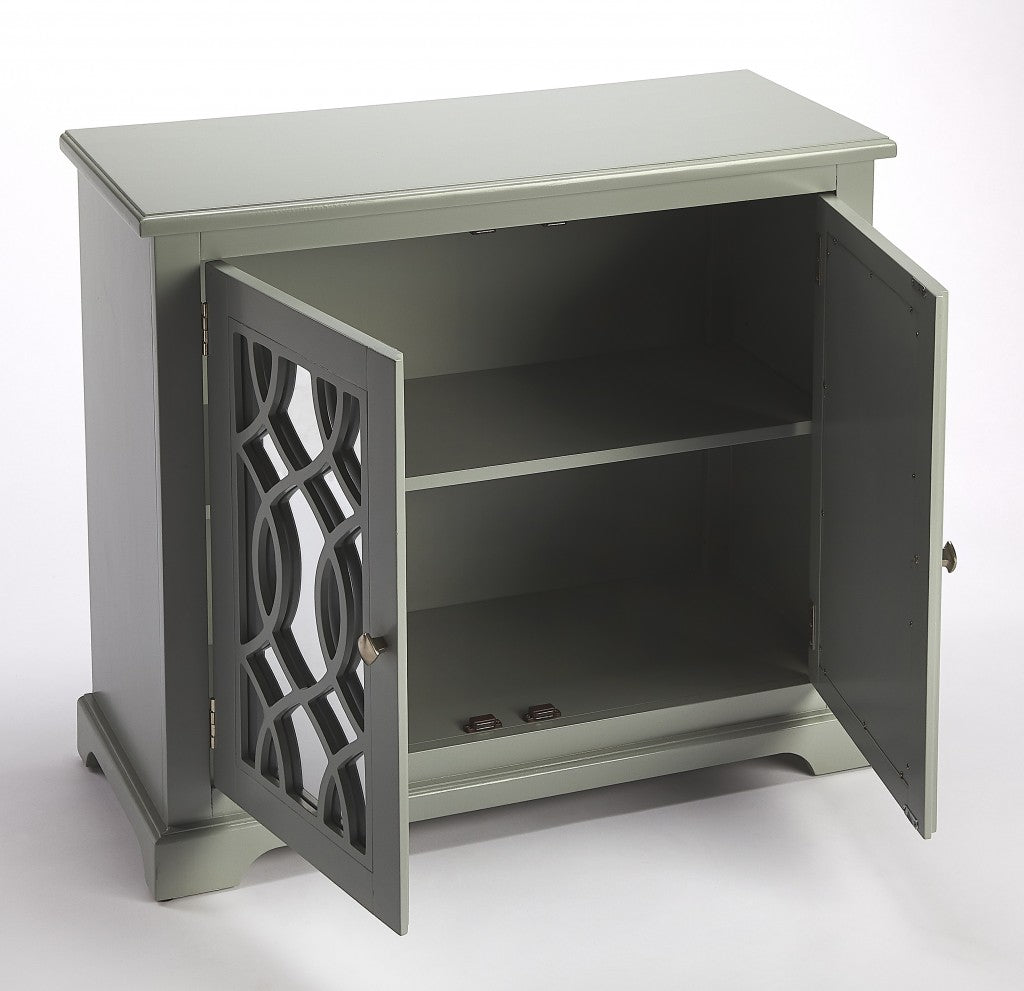 HomeRoots Ellena Gray Mirrored 2 Door Accent Cabinet