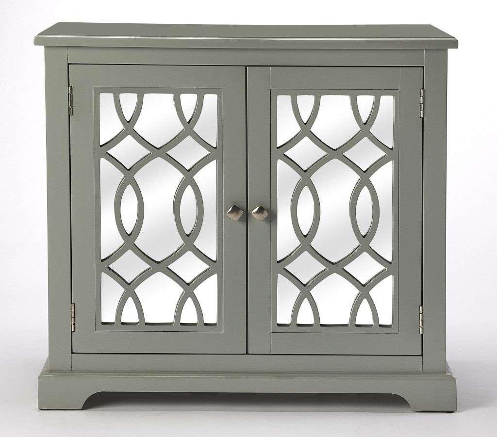 HomeRoots Ellena Gray Mirrored 2 Door Accent Cabinet
