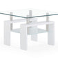 HomeRoots End Table With Rectangular Clear Glass Top and Glossy White Leg