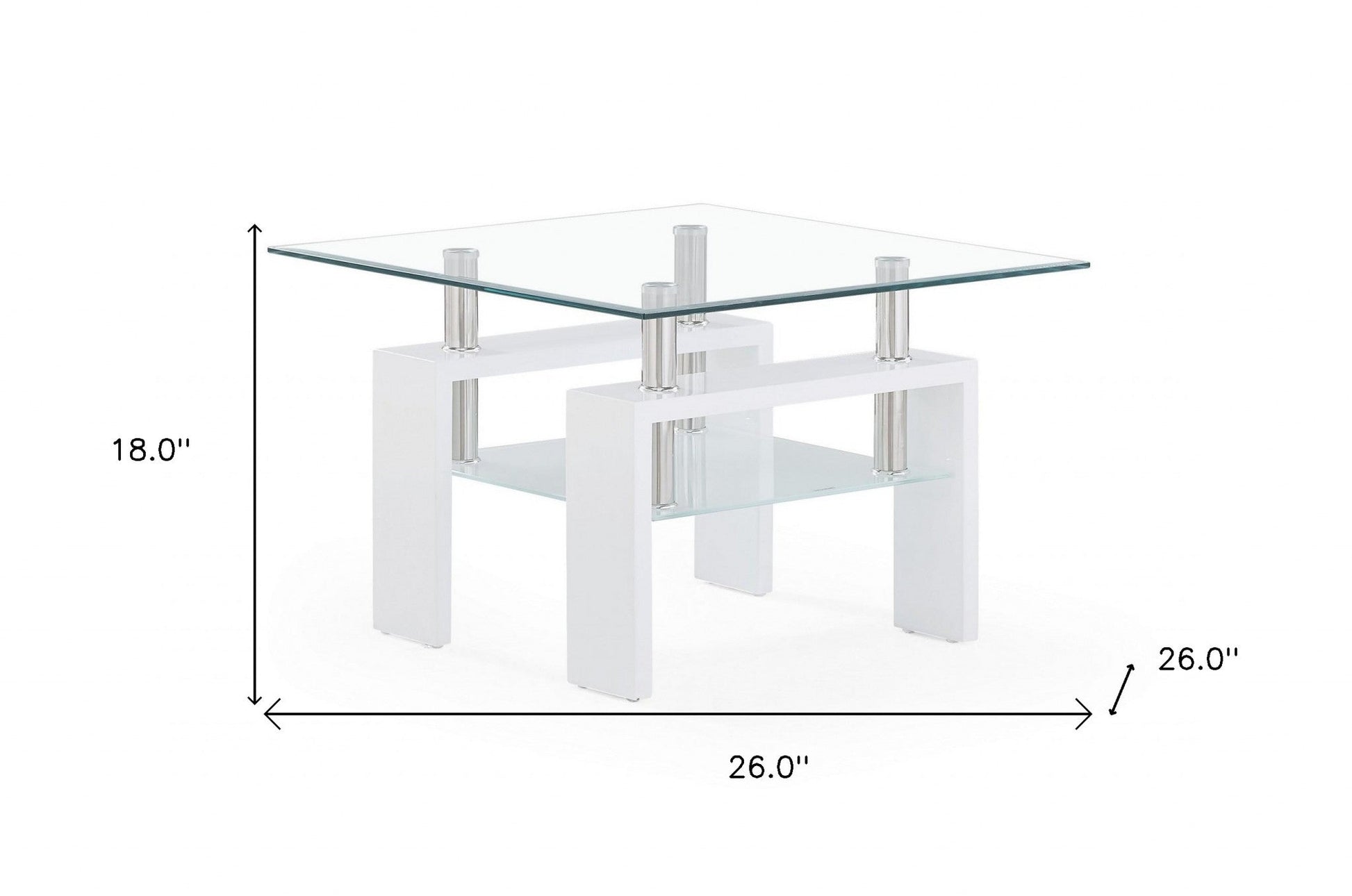 HomeRoots End Table With Rectangular Clear Glass Top and Glossy White Leg