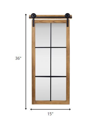 HomeRoots Farmhouse Style Brown Wooden Window Pane Wall Mirror