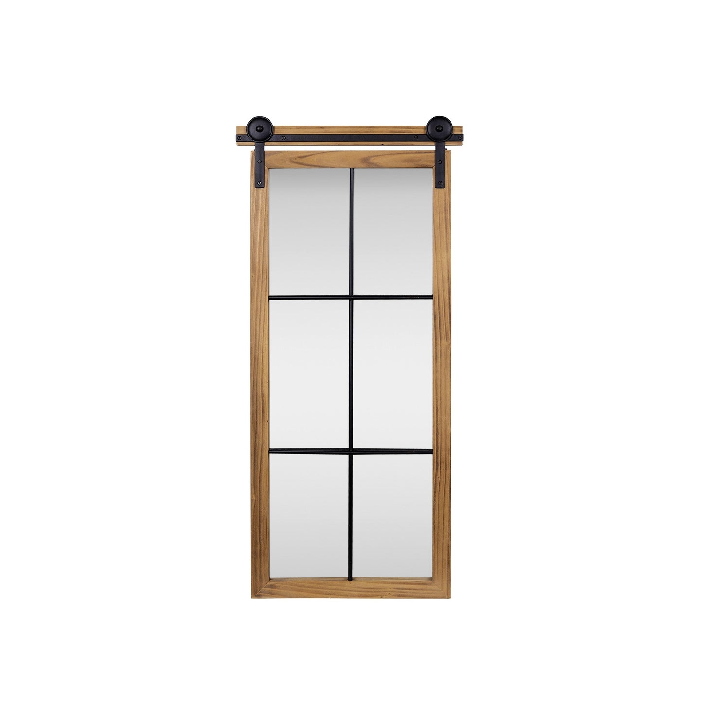 HomeRoots Farmhouse Style Brown Wooden Window Pane Wall Mirror