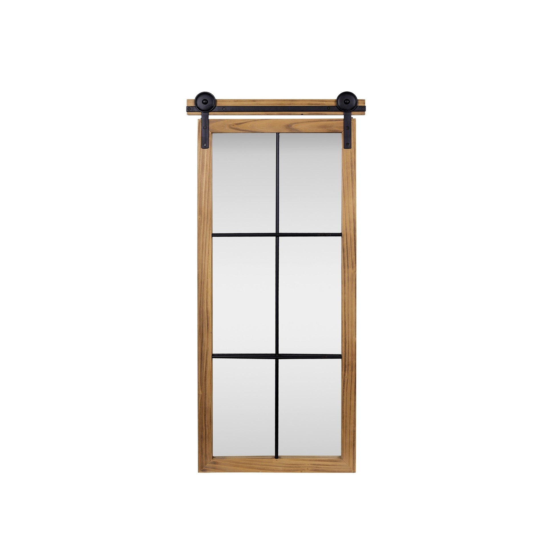 HomeRoots Farmhouse Style Brown Wooden Window Pane Wall Mirror