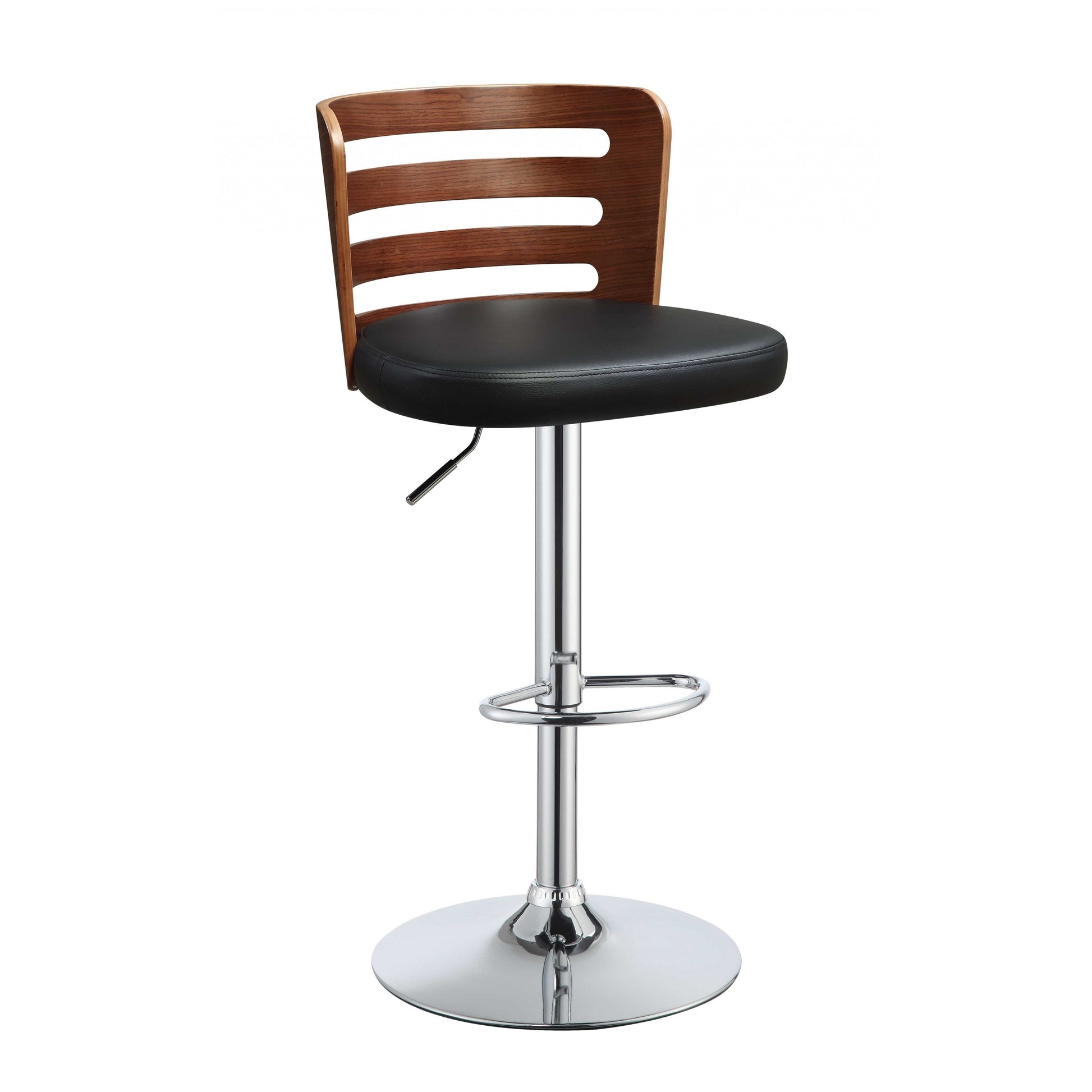 HomeRoots Faux Leather Stool With Adjustable Height And Swivel Stool In Black And Walnut Finish
