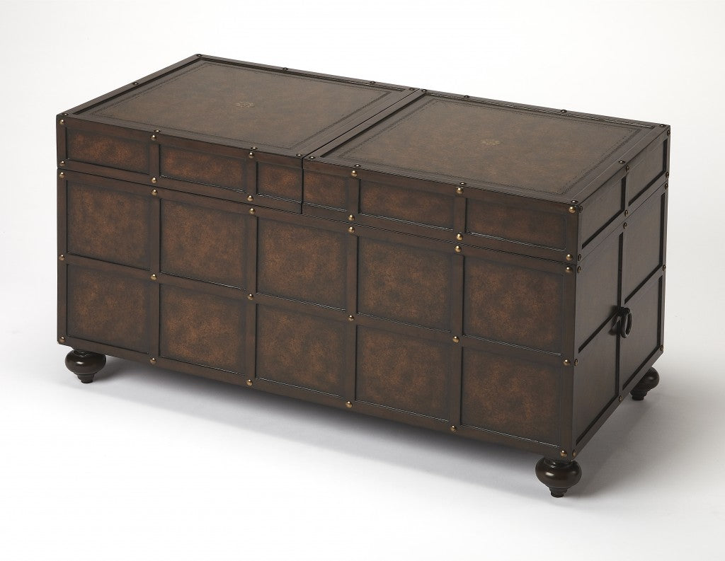 HomeRoots Faux Leather Storage Coffee Table in Dark Brown Finish