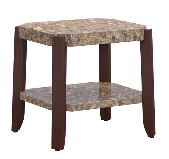 HomeRoots Faux Marble And Brown End Table