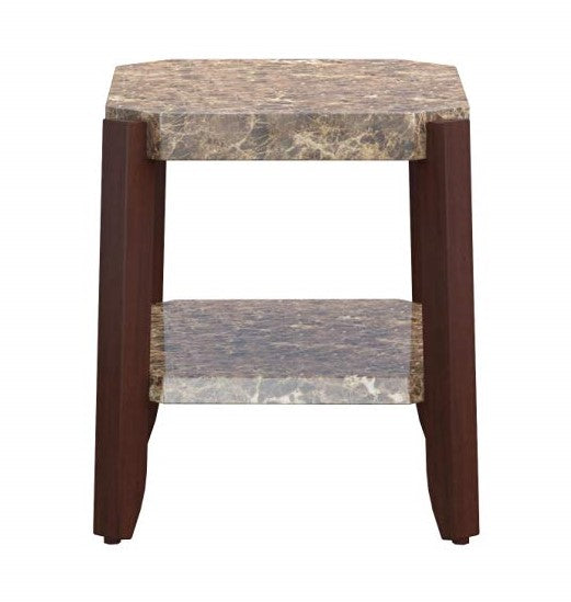 HomeRoots Faux Marble And Brown End Table
