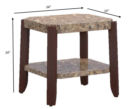 HomeRoots Faux Marble And Brown End Table