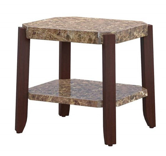 HomeRoots Faux Marble And Brown End Table