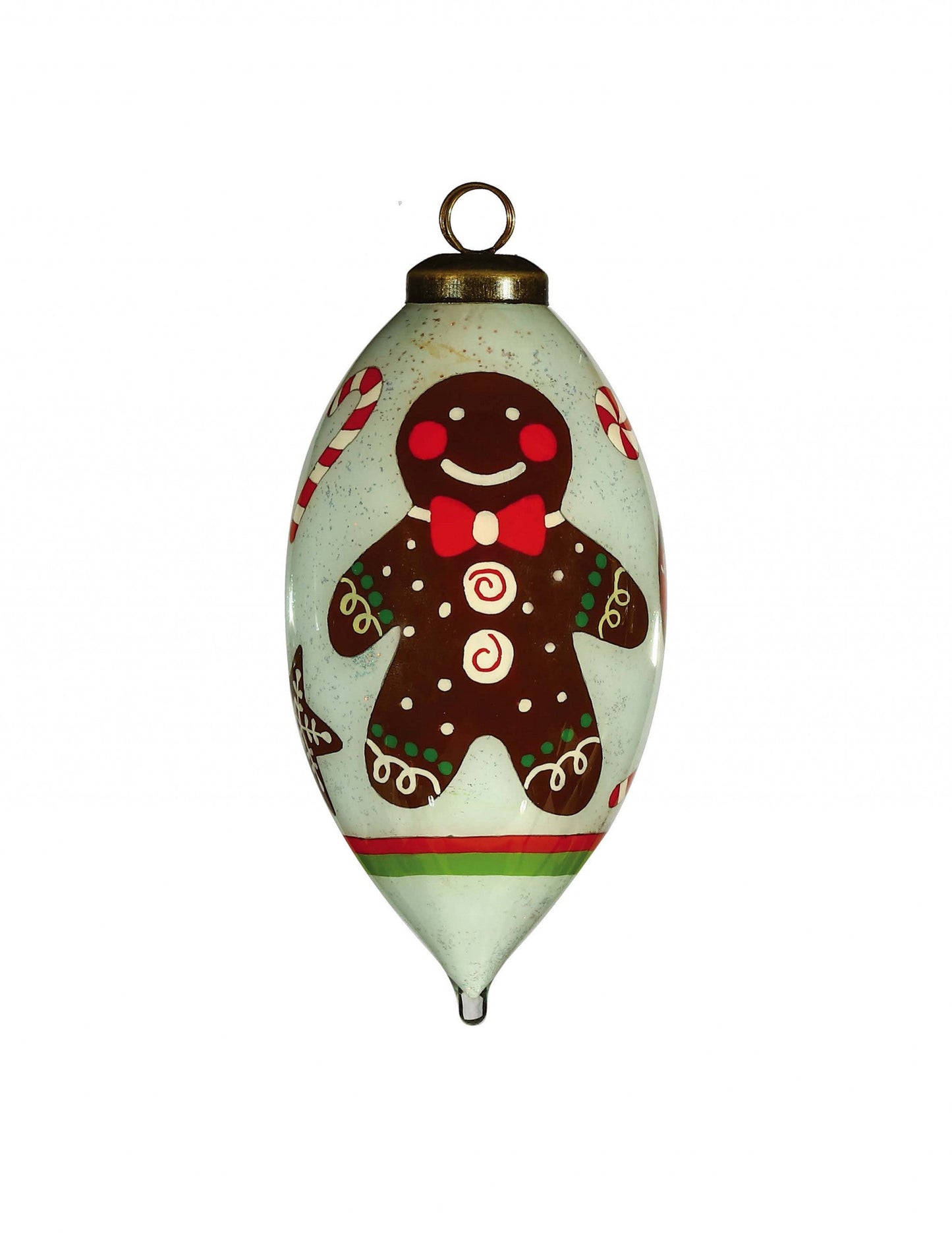 HomeRoots Festive Glitter Gingerbread Man Hand Painted Mouth Blown Glass Ornament
