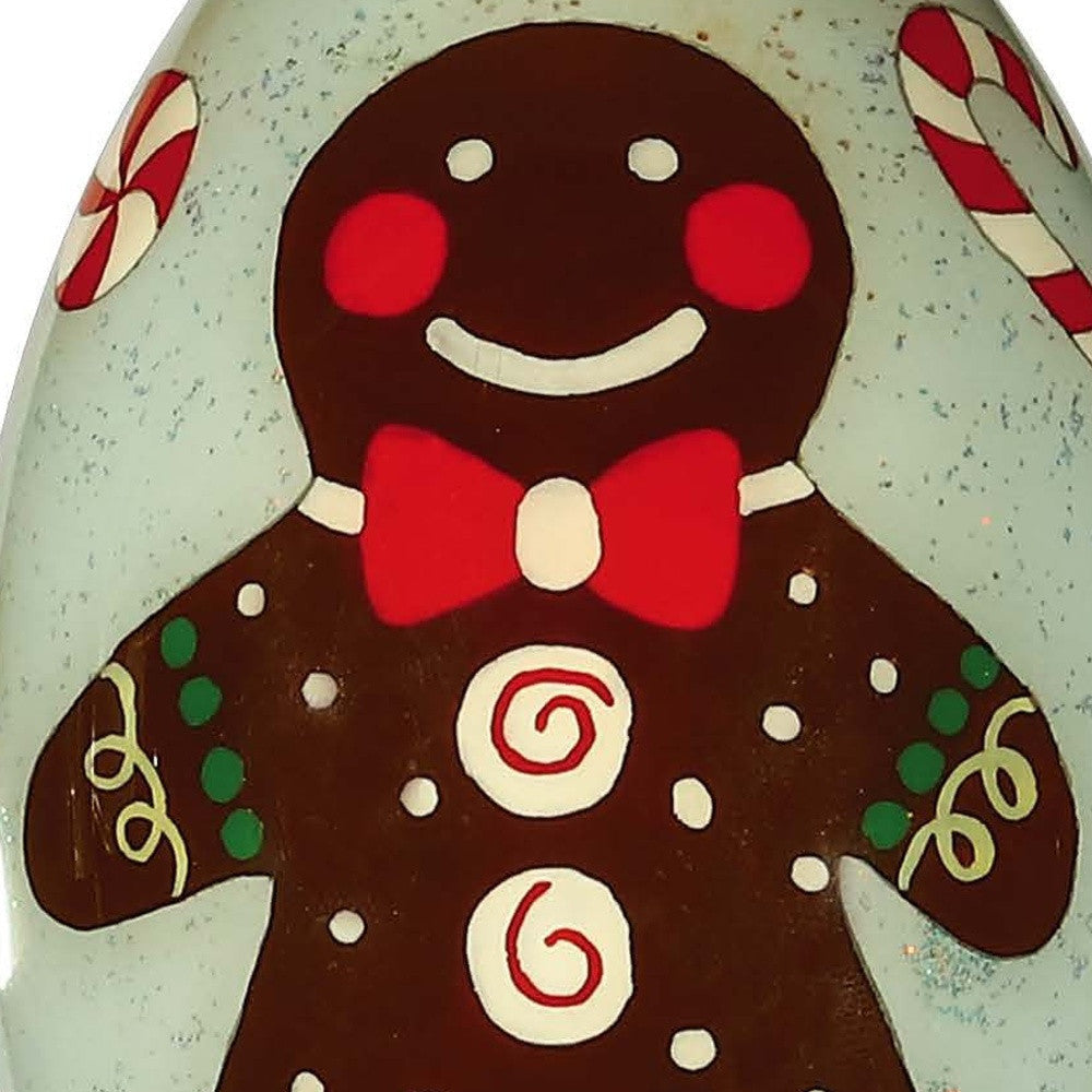 HomeRoots Festive Glitter Gingerbread Man Hand Painted Mouth Blown Glass Ornament