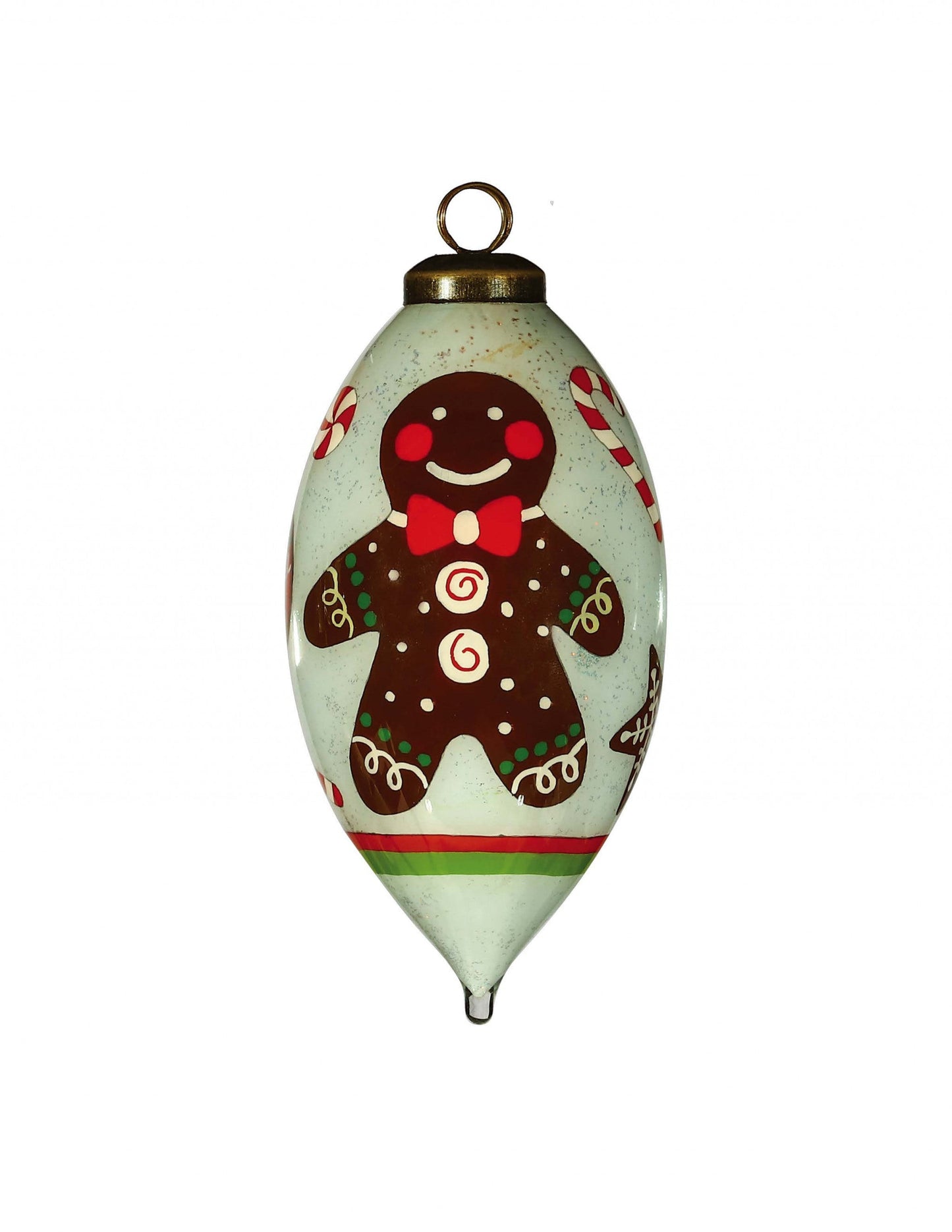 HomeRoots Festive Glitter Gingerbread Man Hand Painted Mouth Blown Glass Ornament
