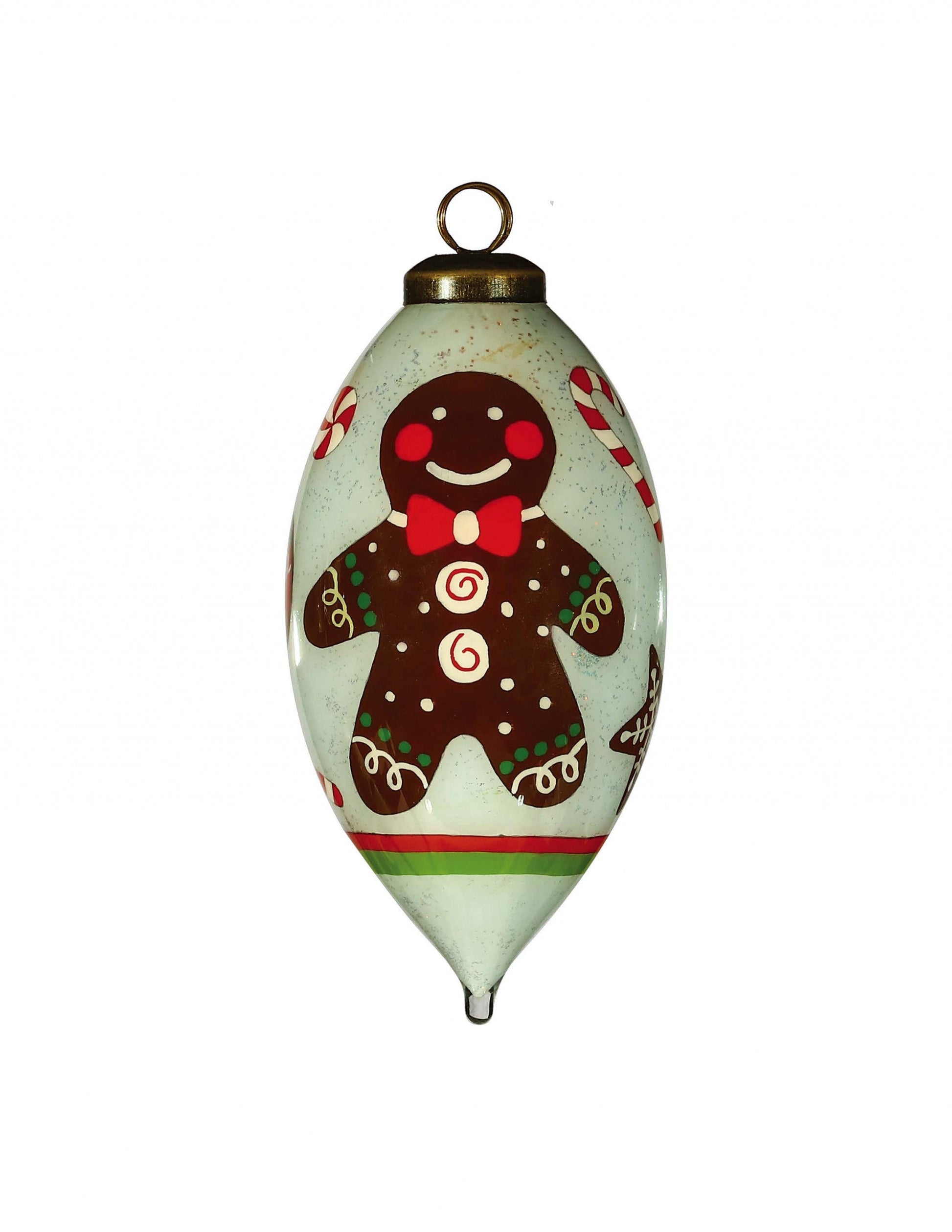 HomeRoots Festive Glitter Gingerbread Man Hand Painted Mouth Blown Glass Ornament