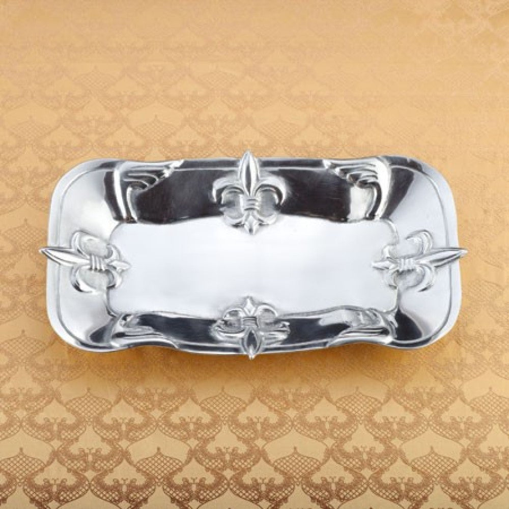 HomeRoots Fleur De Lis Traditional Serving Tray in Silver Finish