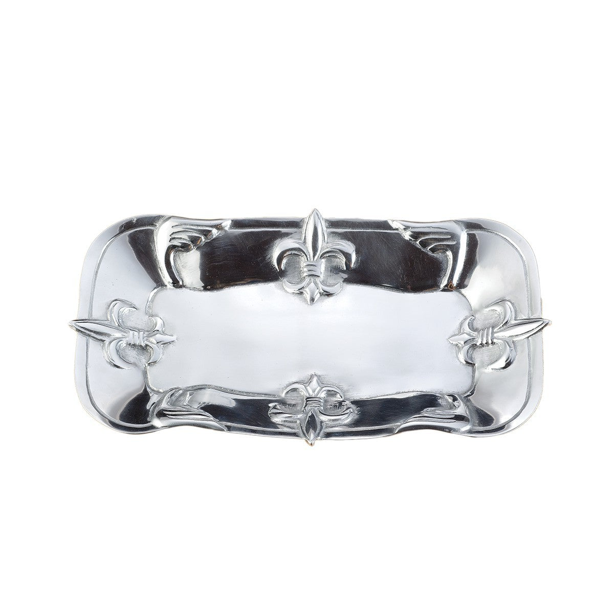 HomeRoots Fleur De Lis Traditional Serving Tray in Silver Finish