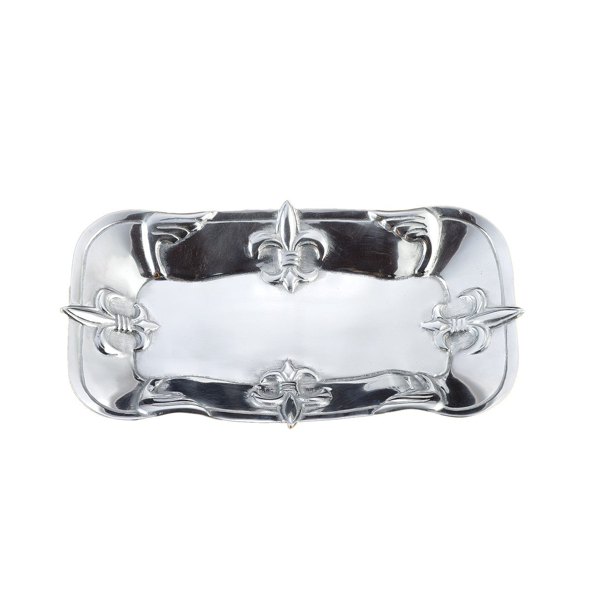 HomeRoots Fleur De Lis Traditional Serving Tray in Silver Finish